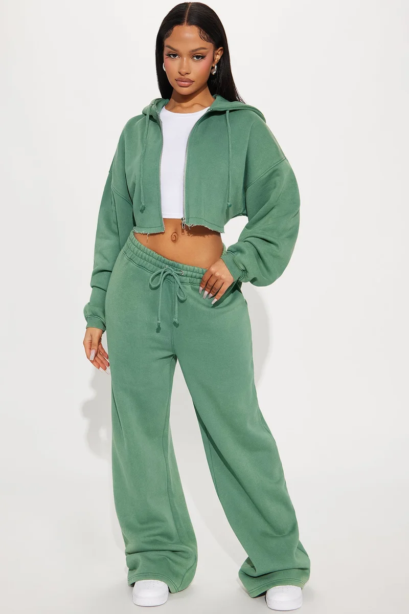Image of On The Go Fleece Pant Set - Green