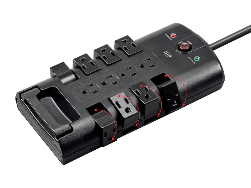 Monoprice 12 Outlet Rotating Power Strip Surge Protector Block - 4320 Joules, Clamping Voltage 330V, 10ft Cord