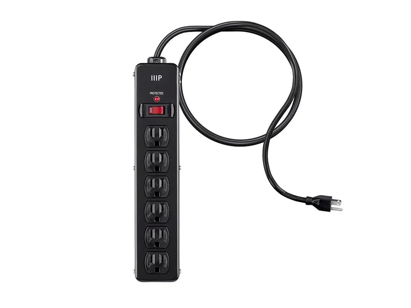 Monoprice Heavy Duty 6 Outlet Metal Surge Protector Power Strip - 540 Joules, 6ft Cord, Black