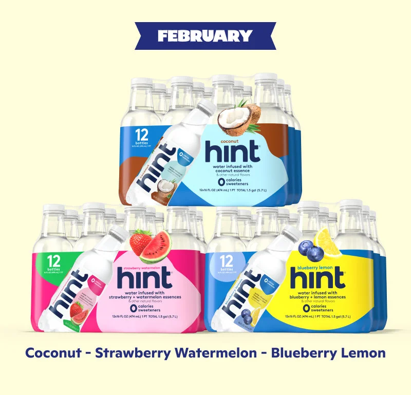 February flavors - coconut, strawberry watermelon, blueberry lemon