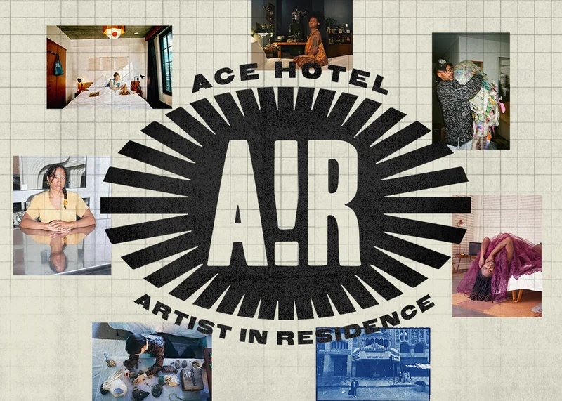 collage of artists with the ace hotel artist in residence (A!R) logo
