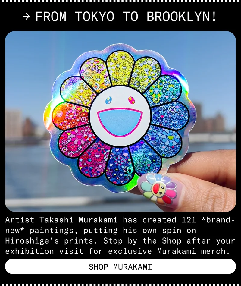 Artist Takashi Murakami has created 121 *brand-new* paintings, putting his own spin on Hiroshige’s prints. Stop by the Shop after your exhibition visit for exclusive Murakami merch.