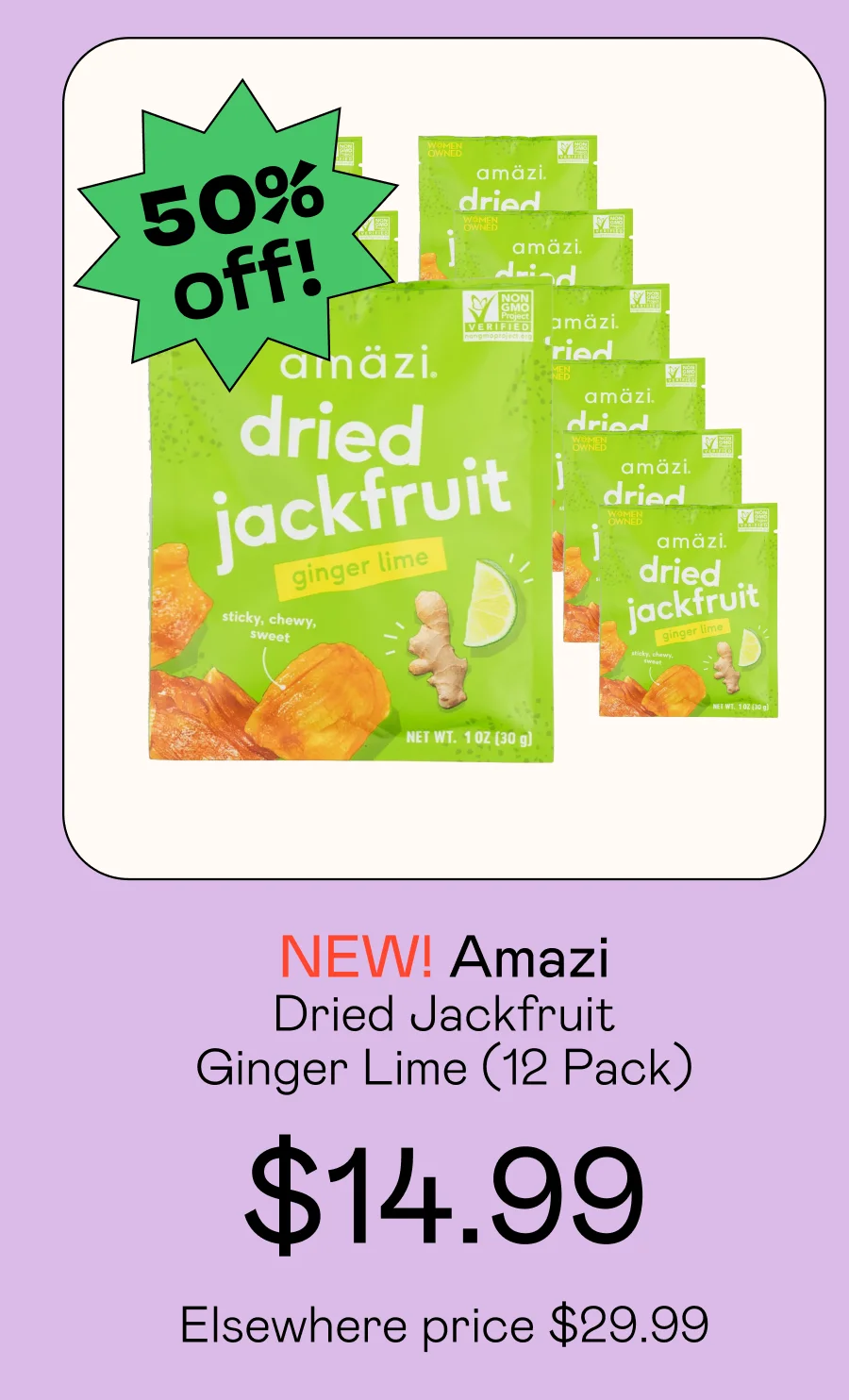 Dried Jackfruit with Ginger Lime flavor (12 Pack)