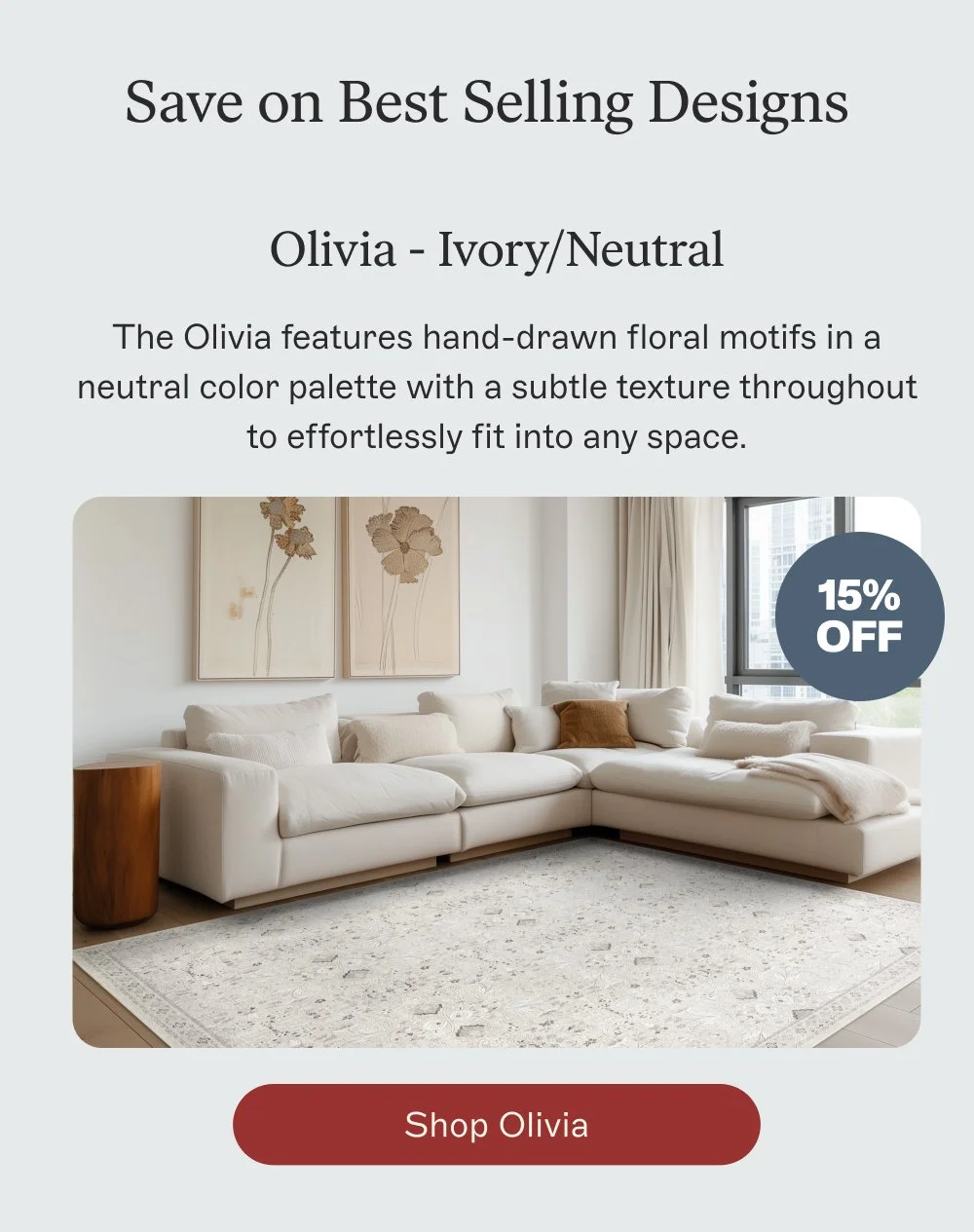 Save on Best Selling Designs Olivia - Ivory/Neutral The Olivia features hand-drawn floral motifs ...