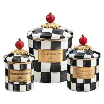 MacKenzie- Childs Set of 3 Enamel Canisters, Mini Demi and Small