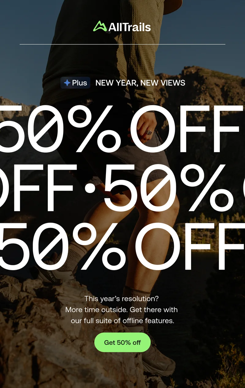 Make the whole outdoors your gym this year with 50% off Plus. Fresh air, better views, and no wiping down equipment.