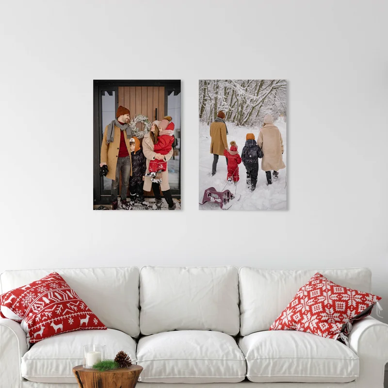 Canvas prints of family in snow.