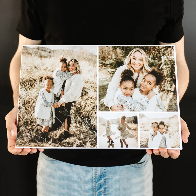 Collage print of family.