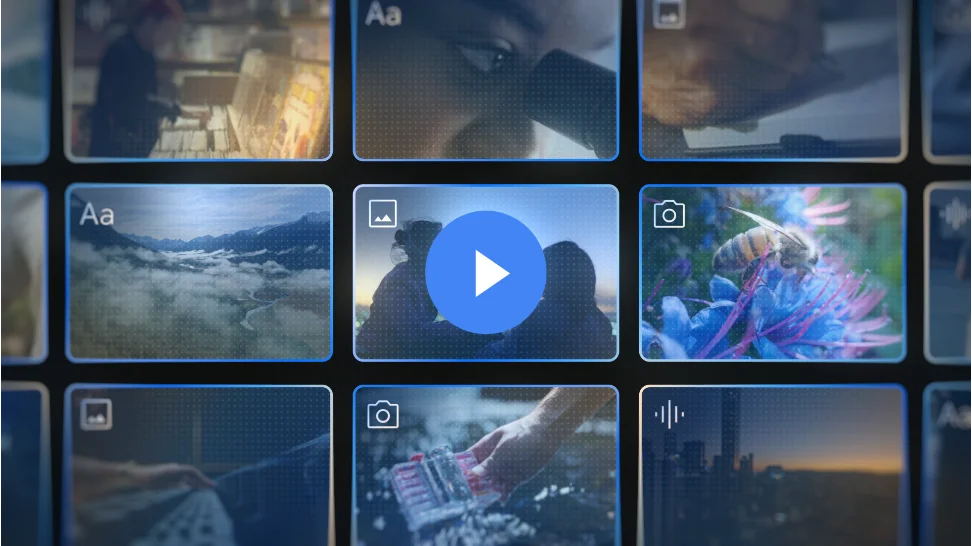 Three rows of rectangle shapes showing various images inside of them. Some of the images include a camera icon in the upper left-hand corner, some show a photography icon in the upper left-hand corner.