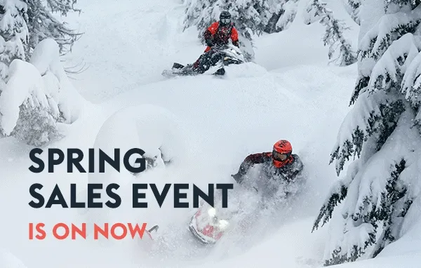 Lynx snowmobilers riding through trees
