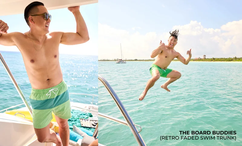 Retro Faded Swim Trunk: The Board Buddies