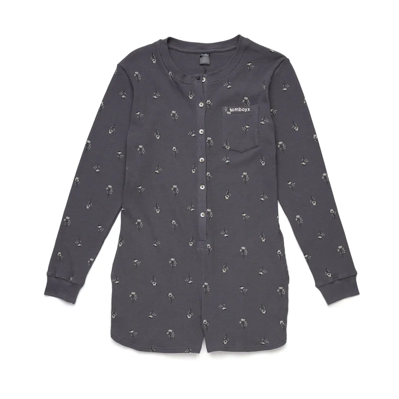 Image of Organic Cotton Waffle Button Up Romper - Gray Polar Poppies