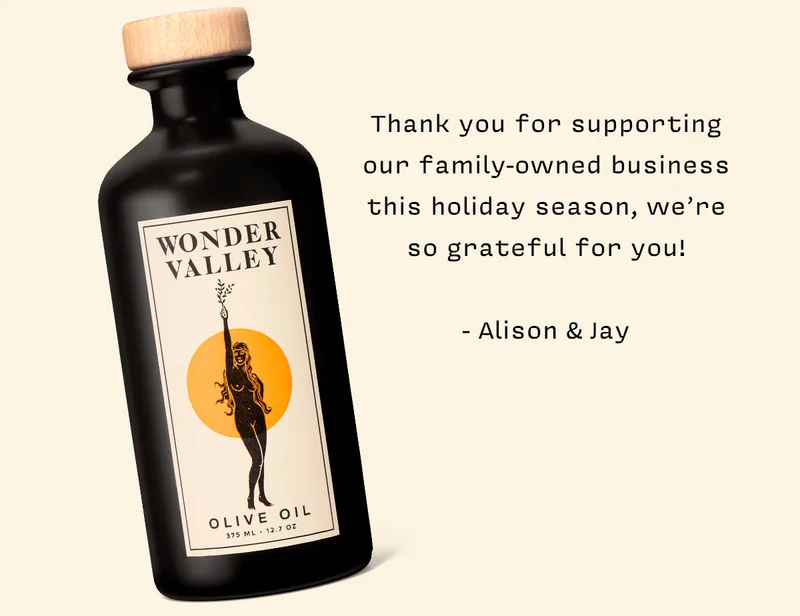 Thank you for supporting our family-owned business this holiday season, we’re so grateful for you!   - Alison & Jay