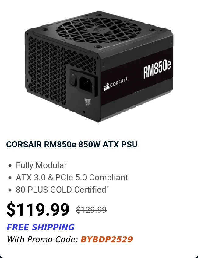 CORSAIR RM850e 850W ATX PSU