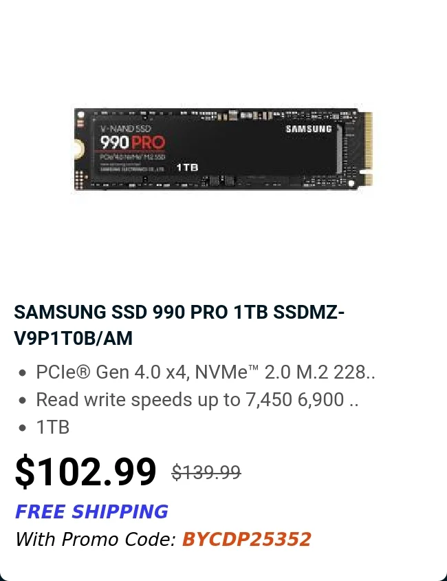 SAMSUNG SSD 990 PRO 1TB SSDMZ-V9P1T0B/AM