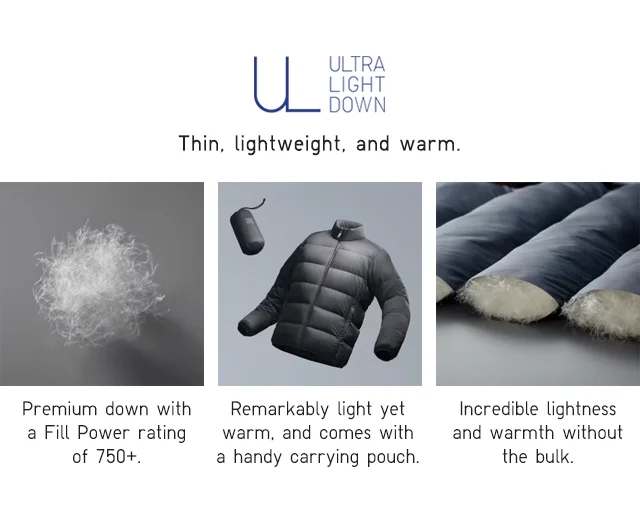 BANNER 2 - ULTRA LIGHT DOWN. THIN, LIGHTWEIGHT, AND WARM.
