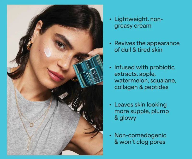 Lightweight, non-greasy cream Revives the appearance of dull & tired skin Infused with probiotic extracts, apple, watermelon, squalane, collagen & peptides Leaves skin looking more supple, plump & glowy Non-comedogenic & won’t clog pores