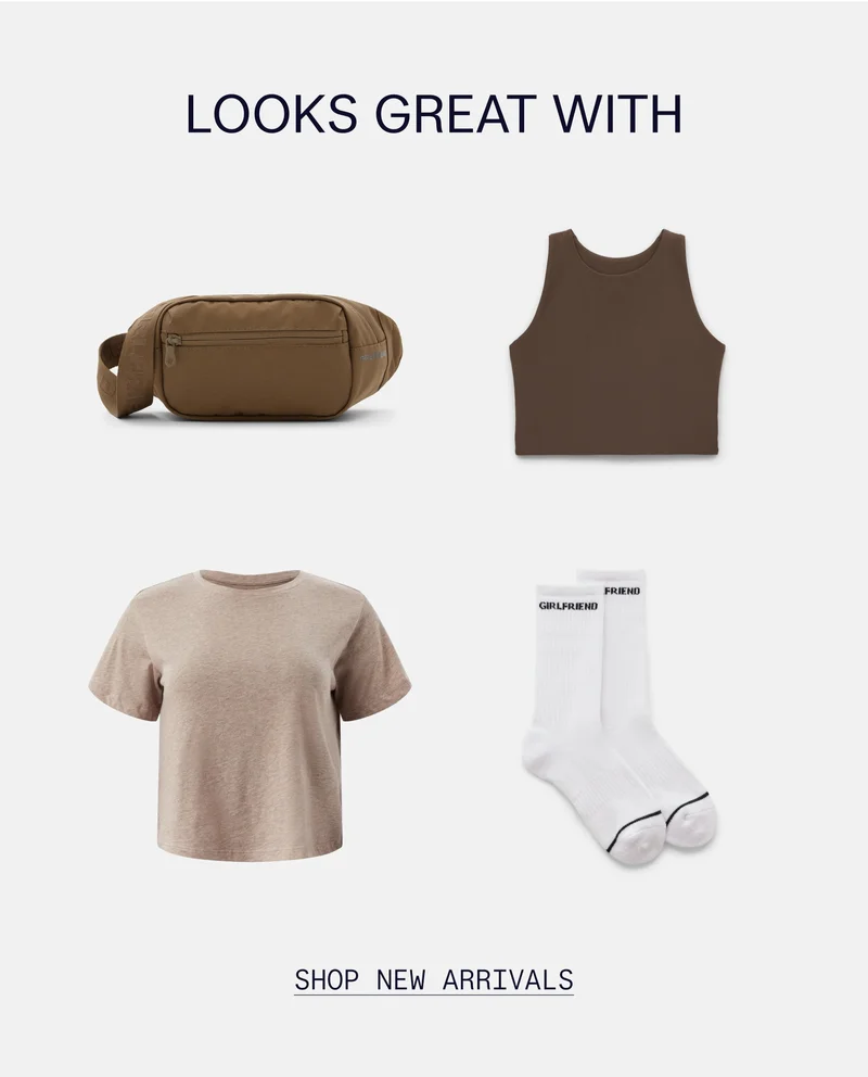 Looks Great With Belt Bag Dylan Tank Bra Recycled Cotton Cropped Crew Crew Sock  [ SHOP NEW ARRIVALS ]