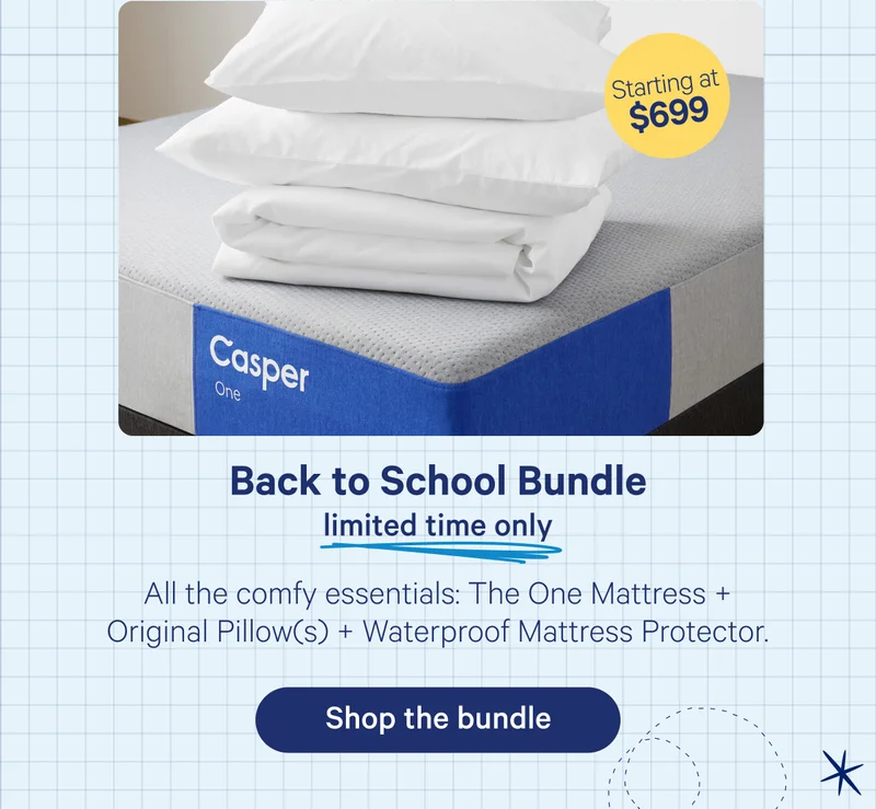 Back to School Bundle; Limited time only; All the comfy essentials: The One Mattress + Original Pillow(s) + Waterproof Mattress Protector.