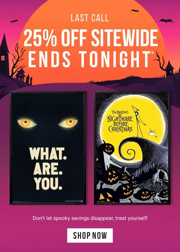 Last Call: 25% Off Everything* Ends Tonight - Don’t let spooky savings disappear, treat yourself!