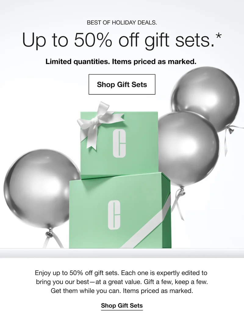 BEST OF HOLIDAY DEALS. | Up to 50% off gift sets.* | Limited quantities. Items priced as marked. | Shop Gift Sets | Enjoy up to 50% off gift sets. Each one is expertly edited to bring you our best-at a great value. Gift a few, keep a few. Get them while you can. Items priced as marked. | Shop Gift Sets