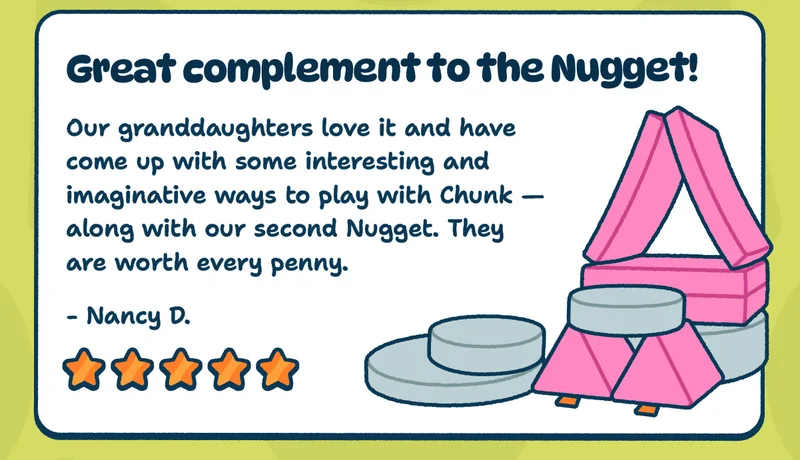 "Great complement to the Nugget! Our granddaughters love it and have come up with some interesting and imaginative ways to play with Chunk — along with our second Nugget. They are worth every penny." - Nancy D. ⭐⭐⭐⭐⭐