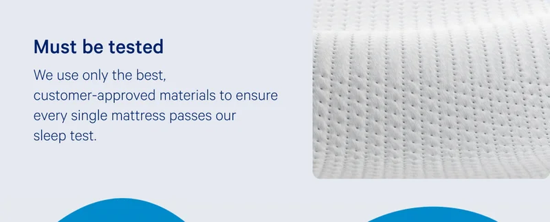 Must be tested >> We use only the best, customer-approved materials to ensure every single mattress passes our sleep test. >>