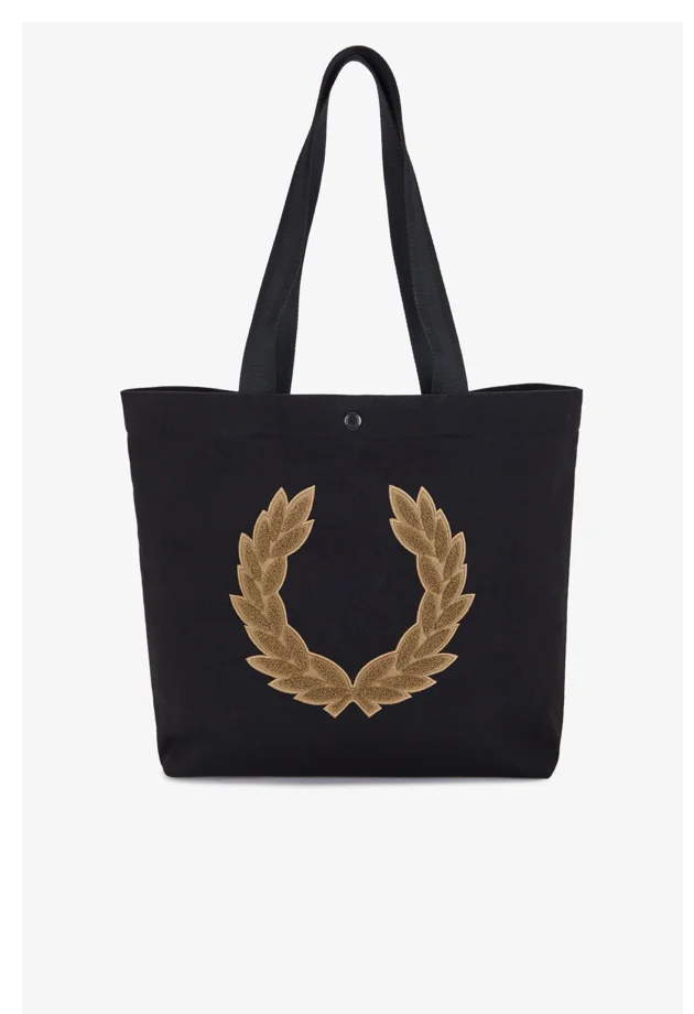 Black and gold tote bag