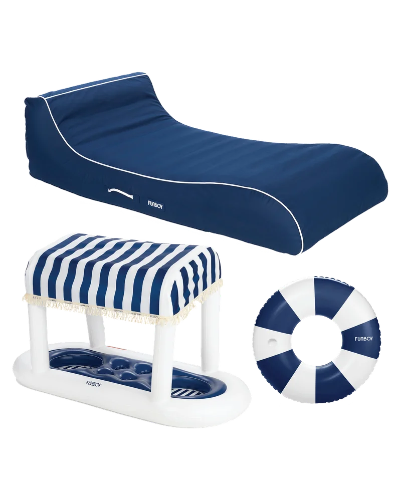 Image of Navy Fabric Sunbed Lounger, Cabana Bar & Tube Bundle