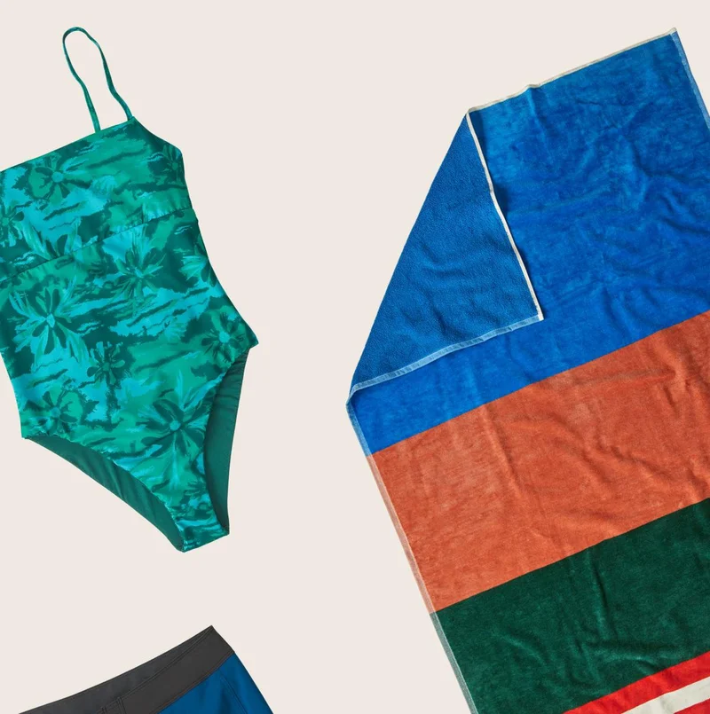 Women's Reversible Sunrise Slider One-Piece Swimsuit and Organic Cotton Towel.