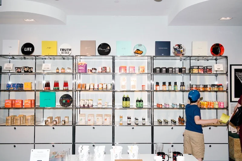 Shelves of merchandise in the Brooklyn Museum Shop