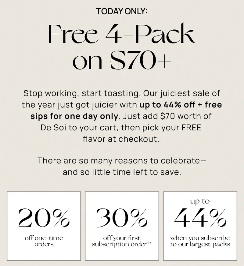 Today Only: Free 4-Pack on $70+