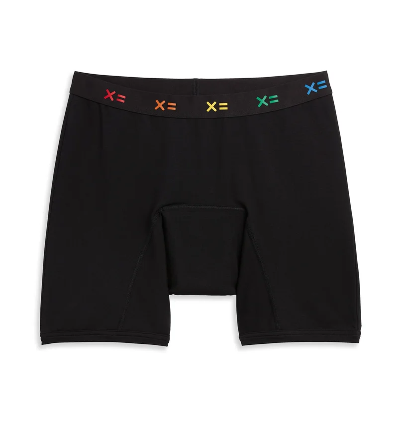 Image of First Line Period 9" Boxer Briefs - Black X= Rainbow