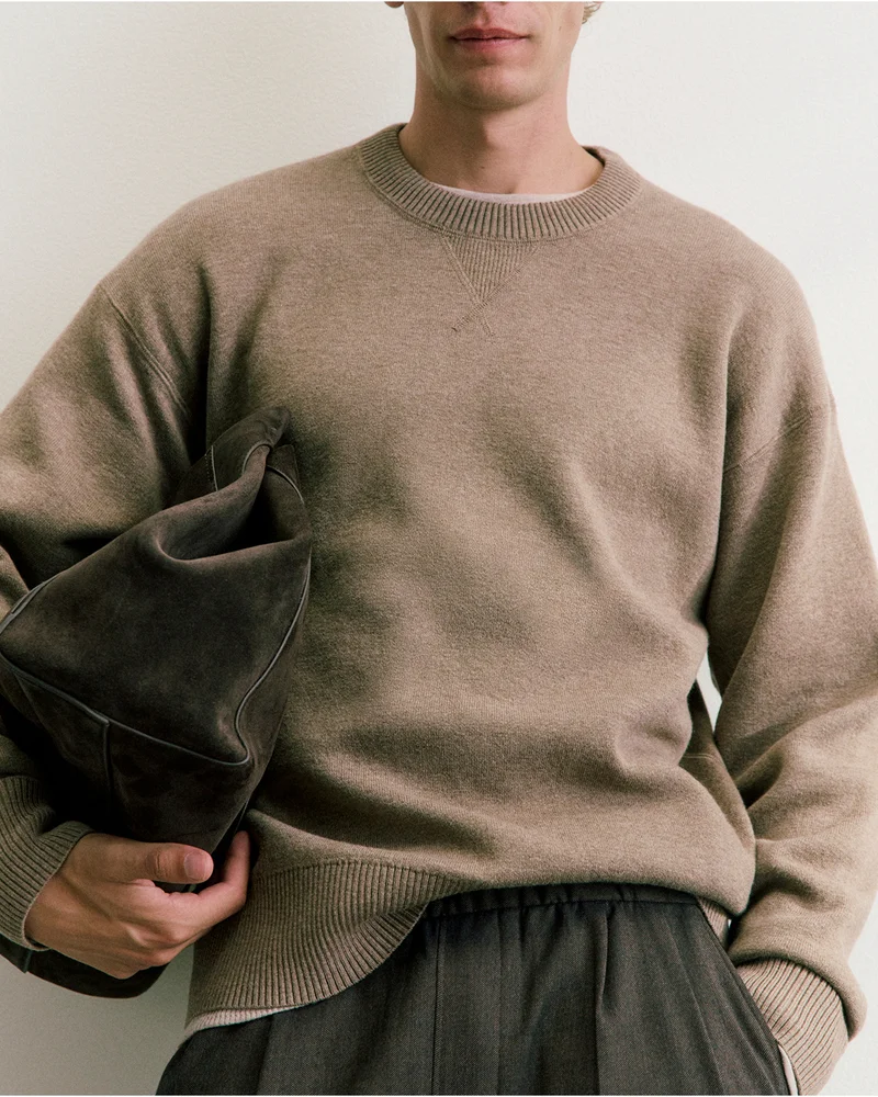 Image | Luxe Merino Double-Knit Sweater | Taupe Melange