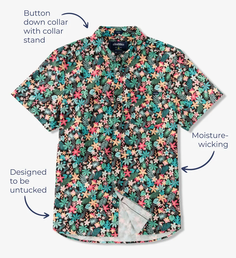 Button down collar with collar stand, moisture-wicking, and designed to be untucked? Ooh la la.