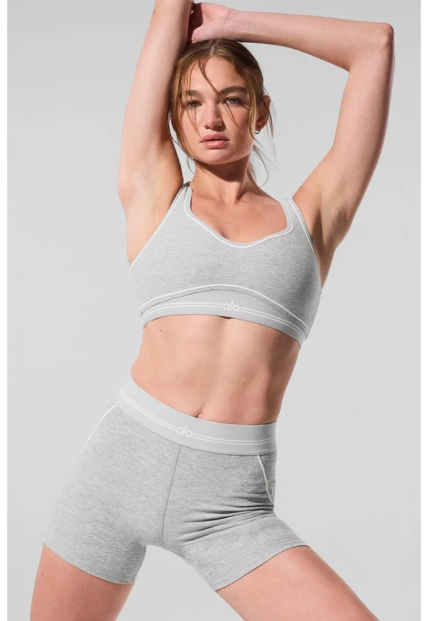4” Alosoft High-Waist Heart Throb Short - Athletic Heather Grey/White - Athletic Heather Grey/White / S