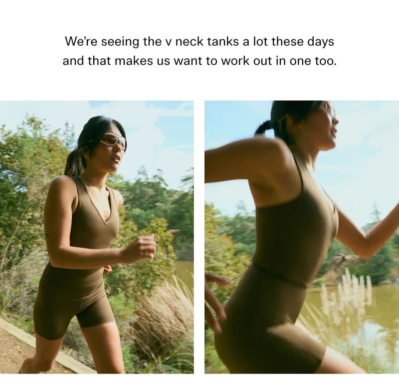 We’re seeing the v neck tanks a lot these days and that makes us want to work out in one too.