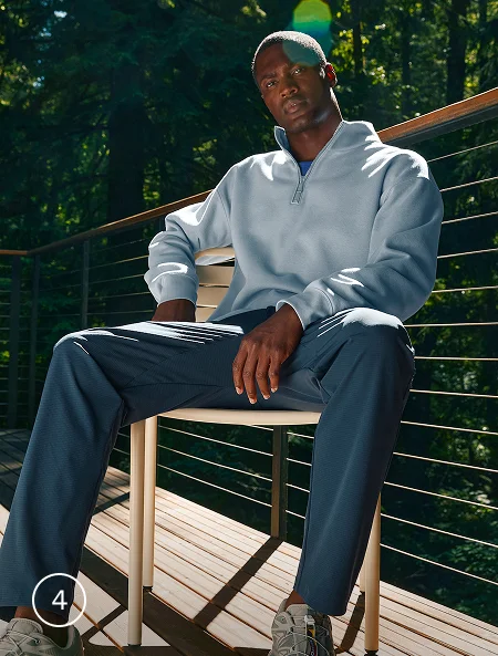 LuxeFleece Half Zip Men's Pullover in Dusty Blue