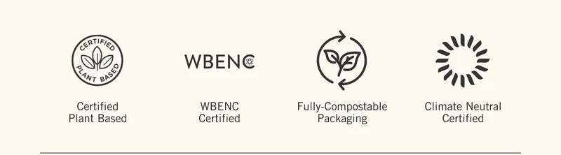 Certified Plant Based. WBE NC Certified. Fully-Compostable Packaging. Climate Neutral Certified.