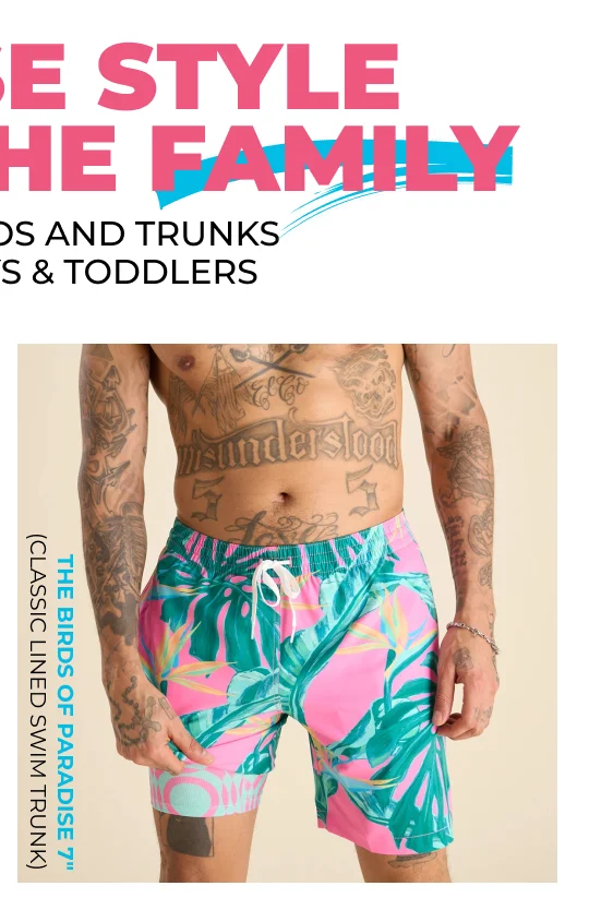 Classic Lined Swim Trunk: The Birds of Paradise 7"