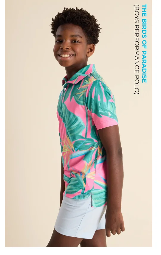 Boys Performance Polo: The Birds of Paradise