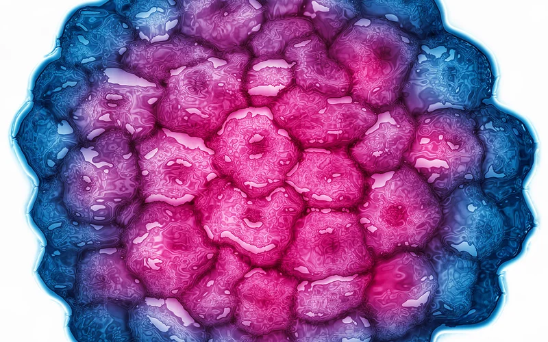 A colorized transmission electron micrograph captures HPV, the virus responsible for most cervical cancers.