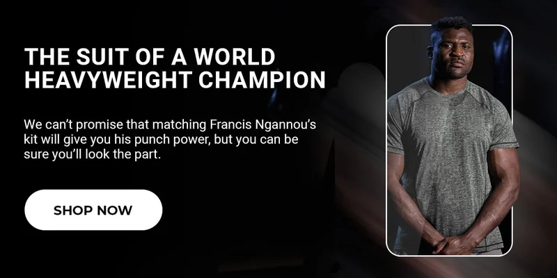 THE SUIT OF A WORLD HEAVYWEIGHT CHAMPION. FRANCIS NGANNOU TOP PICKS. SHOP NOW.