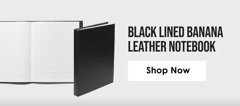 Black Lined Banana Leather Notebook (8.5” X 11”)