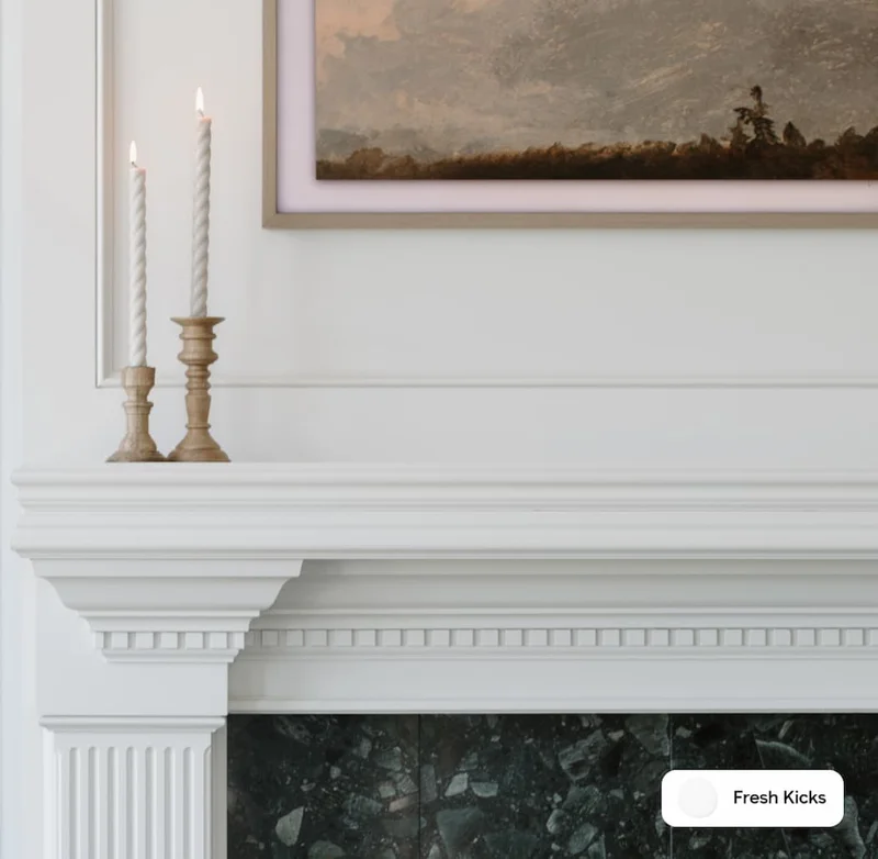 Living room mantel painted in Fresh Kicks