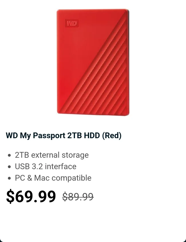 WD My Passport 2TB HDD (Red)