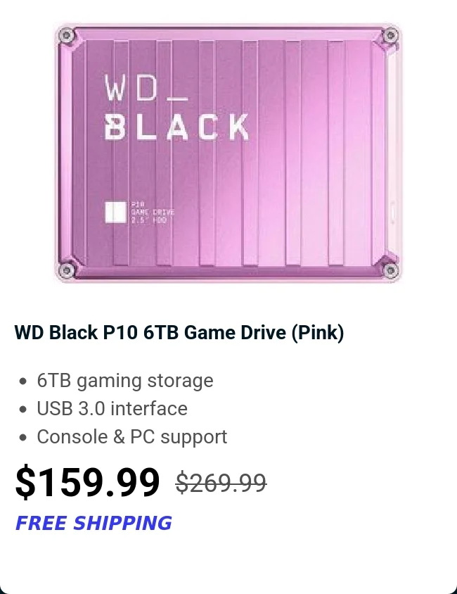 WD Black P10 6TB Game Drive (Pink)