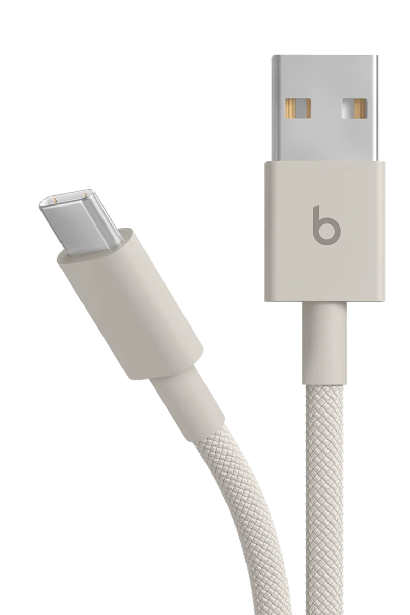 Beats 60W USB-A to USB-C charging cable in Surge Stone, featuring the Beats 'b' logo.