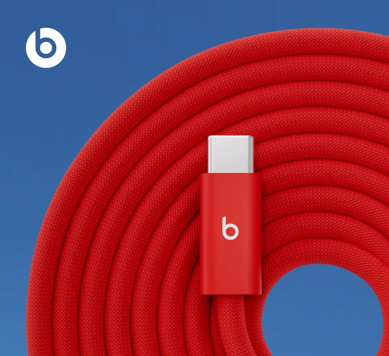 The new Beats 240W USB-C charging cable featuring the Beats 'b' logo.