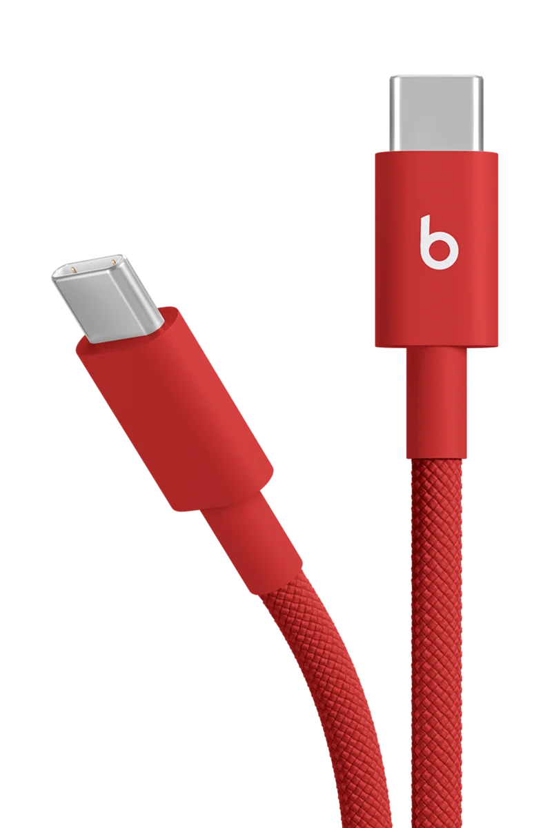 Beats 60W USB-C to USB-C charging cable in Rapid Red, featuring the Beats 'b' logo.